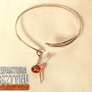 Srebrna bransoletka z wróżką i bursztynem