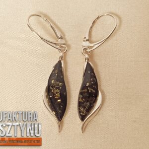 Kolczyki Srebrne z Ciemnym Bursztynem