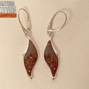 Srebrne Kolczyki z Koniakowymi Bursztynami