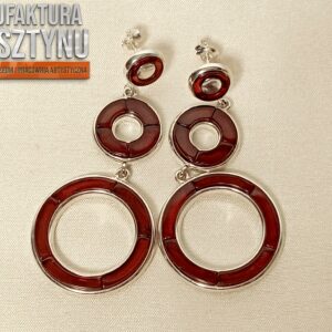 Srebrne Kolczyki z Wiśniowym Bursztynem