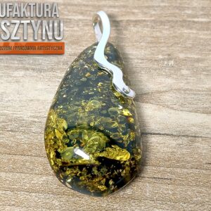Zielono-złocista Zawieszka z Bursztynu