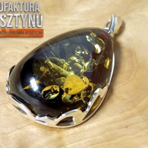 Zawieszka z Bursztynem Zielono-złota