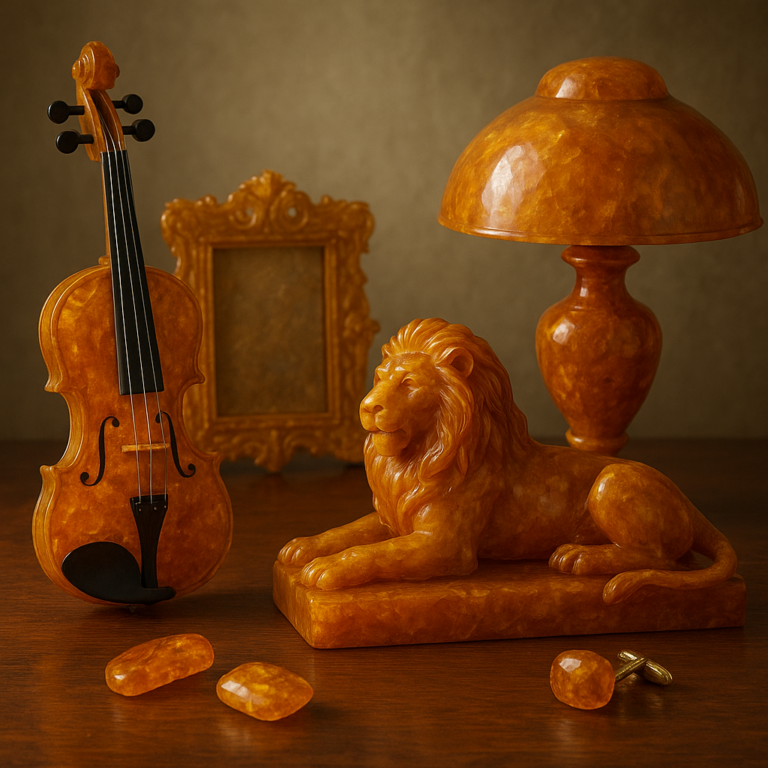 Nietypowe przedmioty z bursztynu: rzeźby, instrumenty i elementy wystroju wnętrz