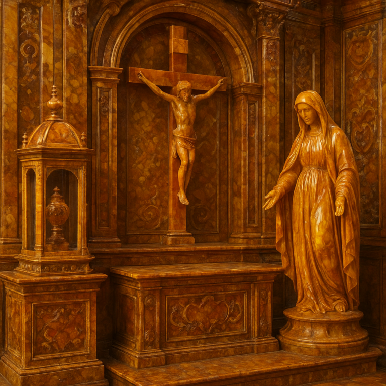 Bursztyn w sztuce sakralnej – ołtarze, relikwiarze i rzeźby