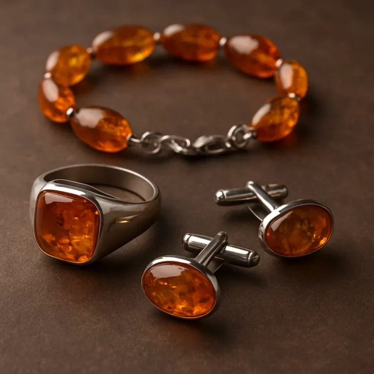Bursztyn w biżuterii męskiej – sygnety, spinki i bransolety